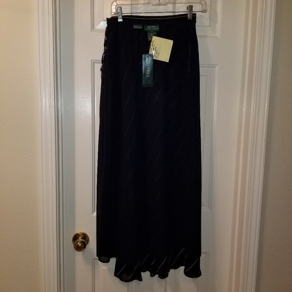 ✅#900 NWT Ralph Lauren Navy Blue White Stripe Skirt - Picture 15 of 16